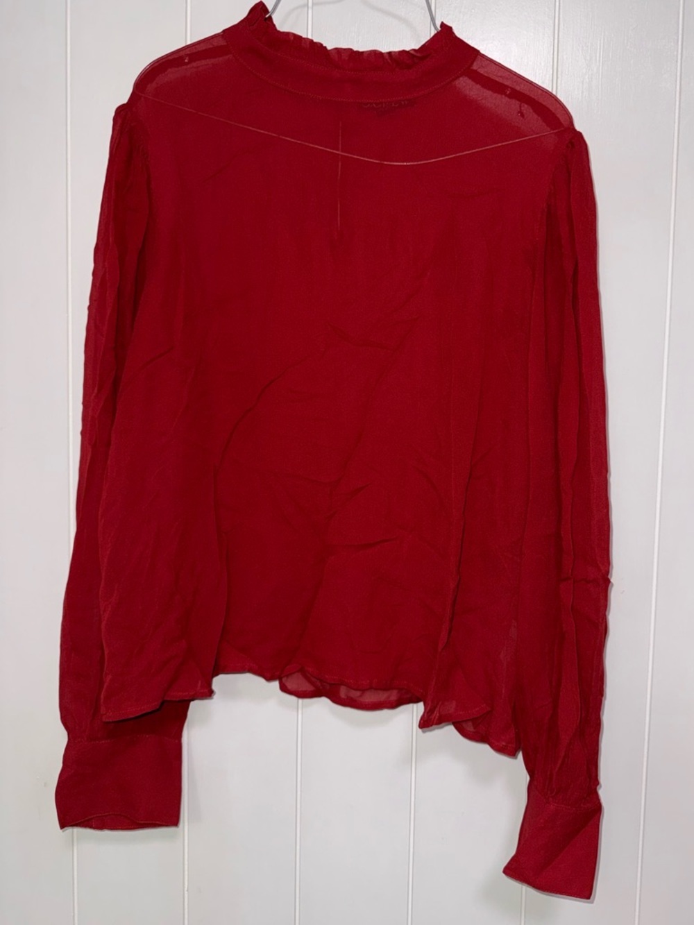 ❤️5/$25 J. Crew Sheer High-Neck Long-Sleeve Top in Red